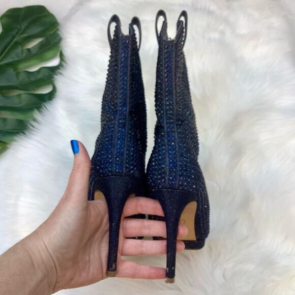 Jessica Simpson Vianne Stiletto Crystal Embellishment Ankle Booties Navy 7 - Picture 5 of 8